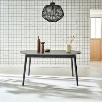 Mesa de comedor ovalada y extensible de 6 a 8 plazas, negro