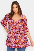 yours top floral hombros descubiertos escote cruzado mujer curvy y tallas grandes yours