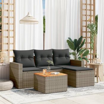 Conjunto De Sofás Jardín Con Cojines 5 Uds | Mueble Jardin Mesa Y Sillas Ratán Sintético Gris Cfw784700