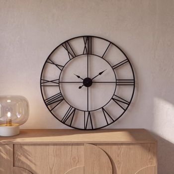 Reloj de pared de acero negro, diám. 90 cm
