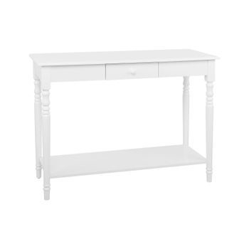 Consola Con Tablero De Mdf Blanco Con Patas De Madera De Pino Tocador De Un Cajón Tobago