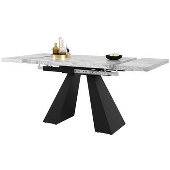Mesa De Comedor Extensible Para Salón Y Cocina, Para 4-6 Personas, Color Gris Y Con Espacio Para Bebidas.