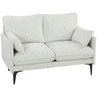 homcom sofa 2 plazas en lino transpirable con acolchado grueso 2 cojines apoyabrazos para salon sala de estar blanco