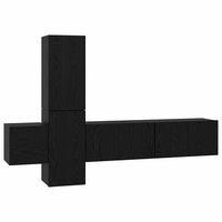 conjunto de mueble de tv 5 uds  mueble de salon  gabinete de tv roble negro madera de ingenieria