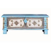 baul madera de mango en azul envejecido