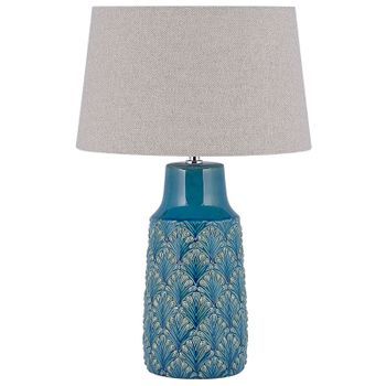 Lámpara De Mesilla De Noche Cerámica Azul Marino Y Gris 55 Cm Patrón De Hojas Tradicional Thaya