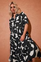 yours vestido camisero blanco y negro estampado en algodon mujer curvy y tallas grandes yours