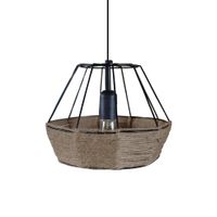 lampara de suspension bihexaedro metal negro pantalla hilo natural