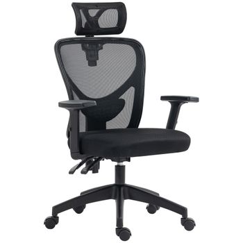 Vinsetto Silla de Oficina Ergonómica con Altura Regulable, Soporte Lumbar y Reposacabezas, 66x61x106-116cm Negro   Aosom España