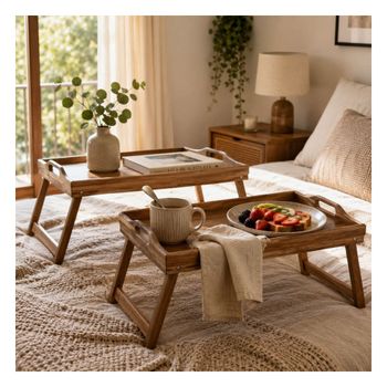 Conjunto de 2 bandejas en madera natural 50x30x24 cm