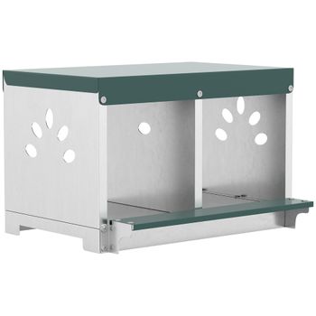 PawHut Ponedero para Gallinas de Acero Galvanizado con 2 Huecos para 2 Gallinas con Techo Impermeable y Ventilación Plateado y Verde