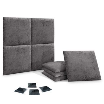Dhome Juego De 8 Paneles Tapizados De Lana Ecológica Pack Autoadhesivos Para Pared Acústicos Absorbentes Protección (gris Oscuro, 60x60cm, X8)