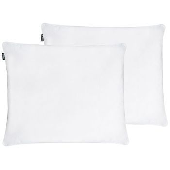 Conjunto De 2 Almohadas De Algodón Blanco Plumón Plumas De Pato 50 X 60 Cm Alta Medio Suave Descanso Feldberg