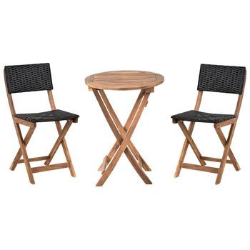 Conjunto De Balcón De Madera De Acacia Mobiliario De Jardín Plegable Marrón Y Negro Rivarotta