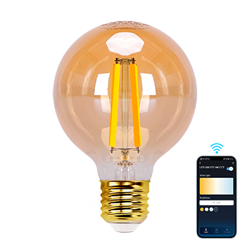 Aigostar Bombilla LED inteligente. Bombilla Alexa LED vintage, G80 Ámbar tipo globo, 6W, 806 LM, regulable cálida a fría 2700K a 6500K, casquillo E27. Compatible con Alexa y Google home