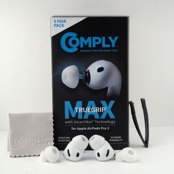 Comply TrueGrip MAX | Almohadillas de espuma viscoelástica premium de repuesto para APPLE AirPods Pro (3 generación) | Tecnología SmartSkin™ | Excelente aislamiento acústico | Blanco, talla S, 3 pares