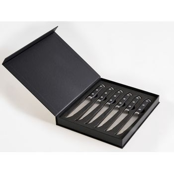 Conjunto De 6 Cuchillos Para Carne Caja Elegante Acero Inoxidable Mango De Madera Hoja Dentada Negro Toyama