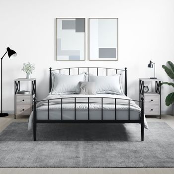 Set De 2 Mesitas De Noche - Mueble Dormitorio - Madera Y Hierro - Gris Sonoma (34x35.5x70cm)