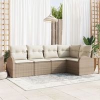 juego de sofa de jardin de 5 piezas con cojines - ratan sintetico beige v6279 unico  beige