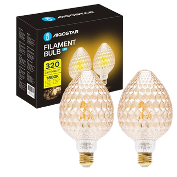 Aigostar - Bombilla LED E27 4W, Luz cálida 1800K, 320 Lúmenes, Decorativa: Fresa Facetada, Bombilla Vintage De Tipo Edison Con Filamento, Color ámbar, No regulable, Pack 2 Uds