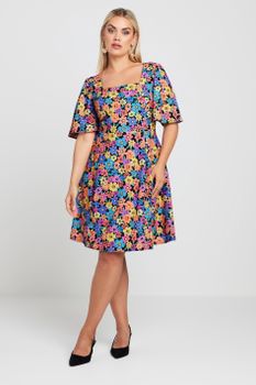 Limited Collection Vestido Mini Negro De Flores Con Manga Ángel, Mujer Curvy Y Tallas Grandes, Limited Collection
