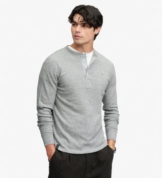 Superdry para hombre. M6010974A Camiseta Slub Waffle gris (L), Casual, Algodón, Manga larga