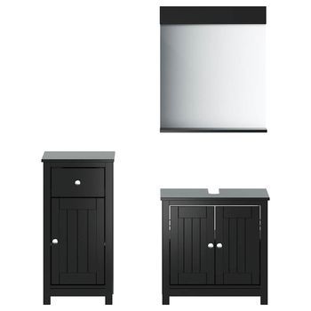 Juego De Muebles De Baño | Armario De Baño Berg 3 Piezas Madera Maciza Pino Negro