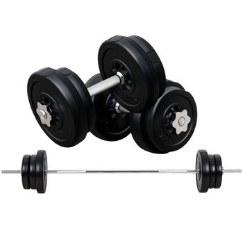HOMCOM Juego de Pesas de 55 kg con Mancuernas y Barra Pesos Ajustables 2 en 1 con Discos para Culturismo Entrenamiento Fitness Negro   Aosom España