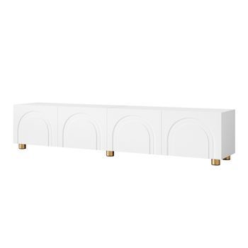 Mueble De Tv Blanco De 180 Cm Con 4 Puertas Y Relieve 3d