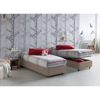 Talamo Italia Cama Individual Con Contenedor Silvia Sommier, Made In Italy, Cama Con Revestimiento De Tela, Apertura Frontal, Apta Para Colchón 80x190 Cm, Taupe