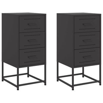 Juego De 2 Mesitas De Noche - Mesillas Acero Negra 36x39x78 Cm Mc5668