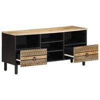 mueble de tv  mueble de salon  gabinete de tv madera maciza de mango rugosa negro 100x335x46 cm