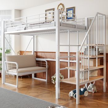 Litera De 90x200 Cm Con Estructura Metálica Estable, Cama Superpuesta Con Sofá Extraíble Adolescentes Y Adultos, Color Blanco