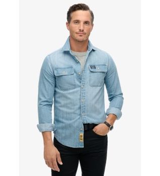 Superdry para hombre. M4010904A Camisa bordada Workwear azul (XXL), Casual, Algodón, Manga larga