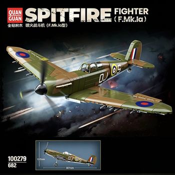 Bloques de Construcción Spitfire F.Mk.Ia 100279, 682 Piezas, Modelo de Avión con Minifigura Aleatoria, Juguete de Aviación para Exhibición