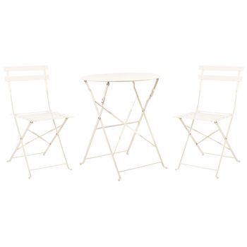 Conjunto De Balcón De 3 Piezas Para Exterior Mesa Redonda Y Sillas De Acero Blanco Crema Fiori