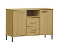vidaxl zapatero patas de metal oslo madera maciza marron 113x40x77 cm