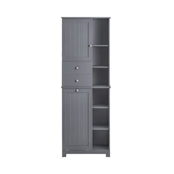 Armario alto de baño con 1 puerta 6 estantes y 2 cajones gris