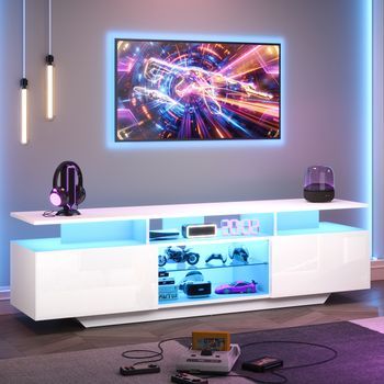 Mueble Para Tv - Iluminación Led Inteligente Y Estantes De Cristal Templado - Mdf - Blanco (160x40x45cm)