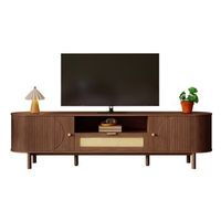 mueble tv moderno de 175 cm color nogal con compartimento central abierto