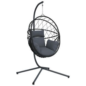 Silla Colgante Huevo Con Soporte Ratán Y Acero Antracita
