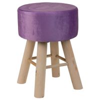 taburete de madera y forrado de tela lila