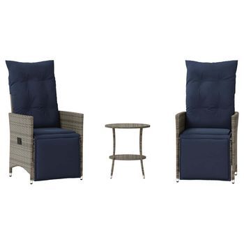 Conjunto De Bistró De 3 Uds Con Cojines De Ratán Sintético Gris Cfw751305