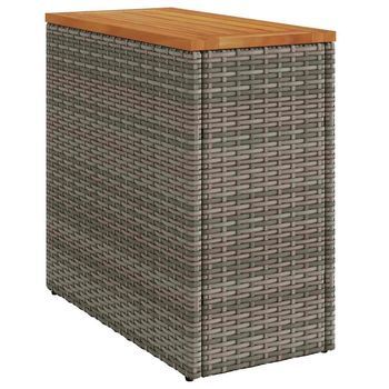 Mesa Auxiliar Jardín | Mesa De Exterior Tapa Madera Ratán Pe Gris 58x27,5x55 Cm