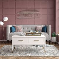 mesa de centro con tablero elevable en efecto de madera blanca