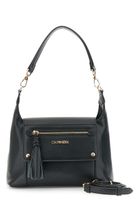 bolso saco pequeno efecto napa con solapa bolsillo frontal con cremallera y tirador con borla black