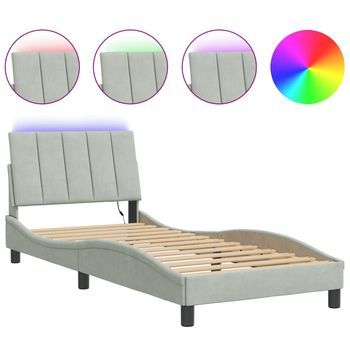 Estructura De Cama Con Led Sin Colchón Hanko Terciopelo Gris Claro 90x190 Cm Vidaxl