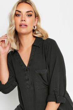 Yours Blusón Negro Chambray Con Escote De Pico, Mujer Curvy Y Tallas Grandes, Yours