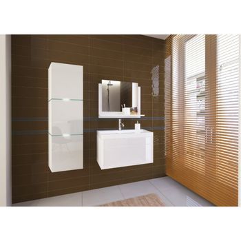 Juego De 4 Muebles De Baño Blancos Colección Owl. Columna, Mueble Bajo Lavabo, Lavabo De 80 Cm.