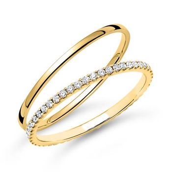 Conjunto de alianza de oro amarillo de 14 quilates con diamantes